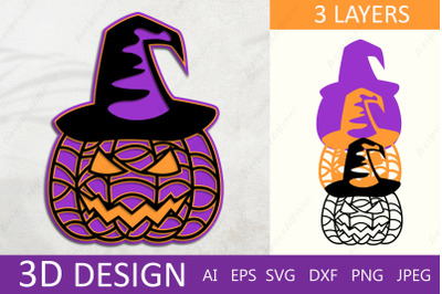 3d halloween jack o lantern svg, Pumpkin 3d layered papercut