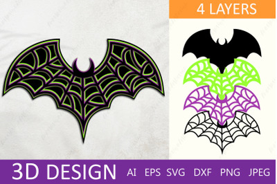 3d halloween bat svg, Spooky layered papercut, Halloween svg