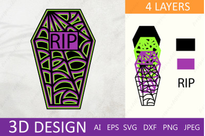 3d halloween decor svg, Halloween coffin layered papercut