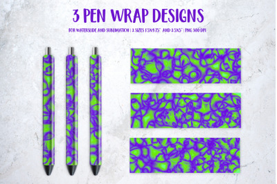 Green Purple Abstract Pen Wrap Sublimation or Waterslide