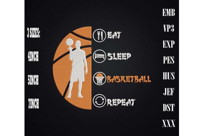 Eat Sleep Basketball Repeat Embroidery, Basketball Lover Gift