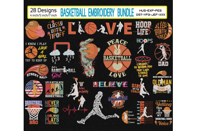 Basketball Lover Embroidery Bundle 28 Designs, Basketball Fan Gift
