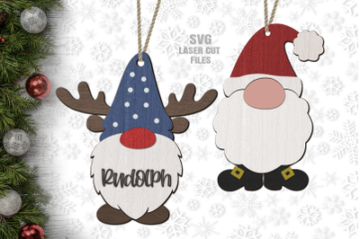 Santa Reindeer Gnome SVG Bundle | Ornament Laser Cut Files
