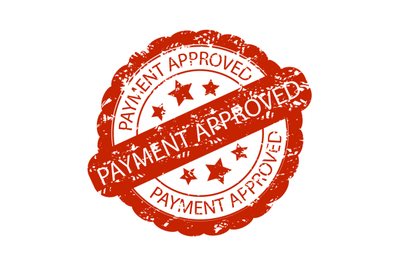 Payment approved rubber stamp for invoice and check