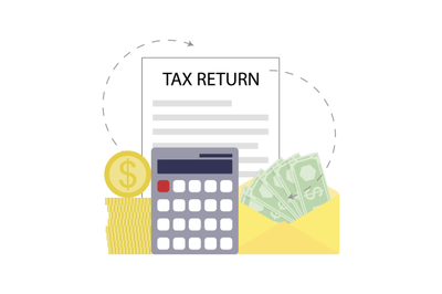 Tax return concept, calculation to back money