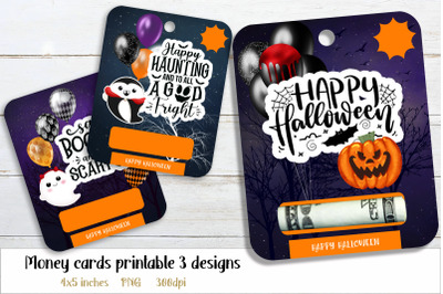 Halloween money card set of 3 Spooky money holder png design
