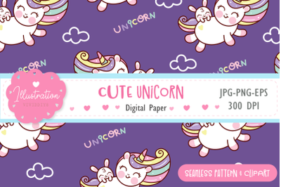 Cute Unicorn seamless pattern digital paper unicorn pony