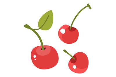 Cherries icon. Sweet red berry in cartoon style