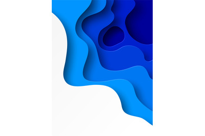 Blue fluid shapes in paper cut style. Abstract banner background