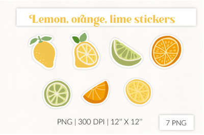 Citrus stickers. Lemons, orange, lime stickers. Farm fresh stickers