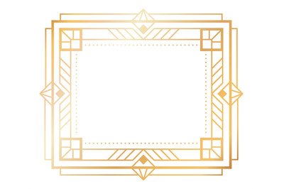 Decorative golden square ornament. Geometric retro frame