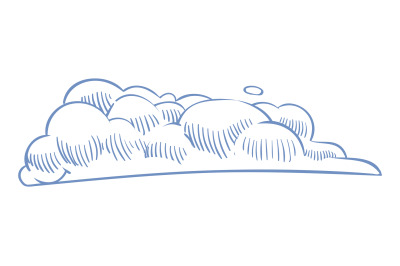 Cloud shape. Blue ink sketch. Decorative drawing