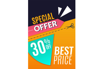 Special offer poster. Discount price promo flyer