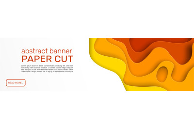 Paper cut banner. Yellow and orange abstract shapes, geometric cutting