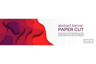 Paper cut banner. Red abstract paper shapes&2C; wave layers with shadows&2C;