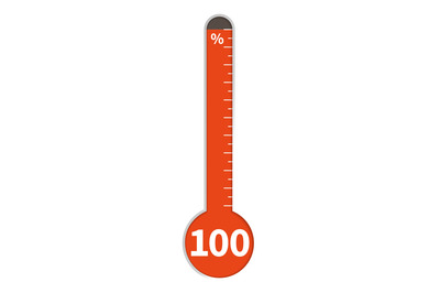 Percentage thermometer. Red scale with 100 percent, measurement isolat