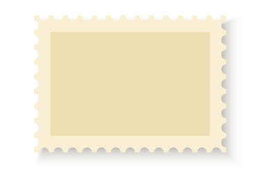 Postage stamp. Blank postal frame with perforation holes, beige empty