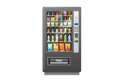 Vending machine. Automatic food, lunch snacks and drink sale, square a