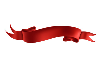 Realistic red ribbon. 3D heraldic symbol, curved corners, empty paper