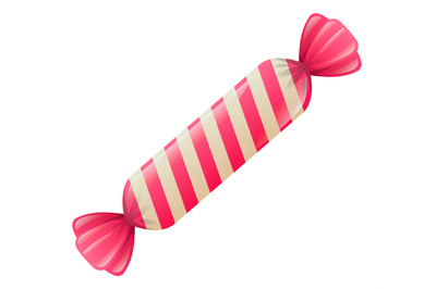 Lollipop in pink wrapping. Sweet candy in striped puckage, delicious c