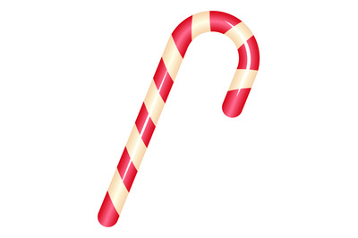 Christmas cane candy. Realistic striped lollipop, sweet xmas tradition