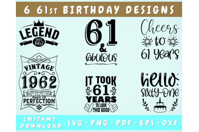 61st Birthday SVG Bundle, 6 Designs, 61st Birthday Shirt SVG