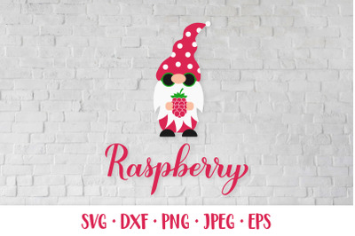 Raspberry SVG calligraphy lettering and gnome holding berry