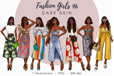 Fashion Girls 46 - Dark Skin Watercolor Fashion Clipart