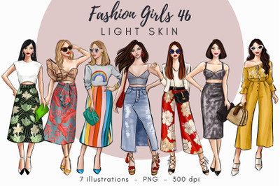Fashion Girls 46 - Light Skin Watercolor Fashion Clipart