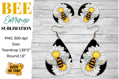 Honey Bee Earrings Sublimation. Teardrop and Round design