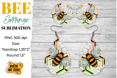 Honey Bee Earrings Sublimation. Teardrop and Round earrings