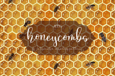 Digital paper honeycombs, honey and bees seamless pattern, Summer