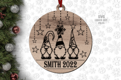 Christmas Gnome Ornament SVG| Monogram SVG Laser Cut Files