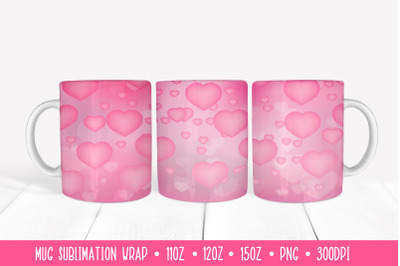 Pink Hearts Mug Sublimation Design. Love Mug Wrap