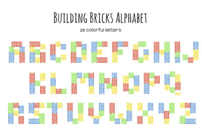 Watercolor Building Bricks Alphabet Clipart Letters A-Z