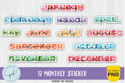 12 Monthly Watercolor Sticker&2C; Monthly stickers