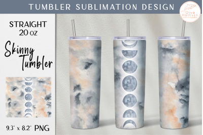 Watercolor Moon Tumbler Sublimation. Mystical Celestial Tumbler Wrap