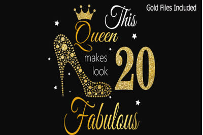 20th birthday svg, Queen Birthday 20th Svg, Gold glitter 20th Birthday
