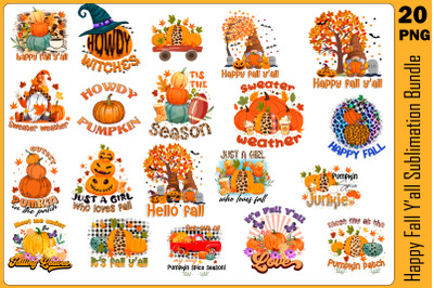 Happy Fall Y&amp;#039;all Sublimation Bundle, Fall Png