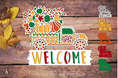3d fall truck svg | Fall welcome sign paper crafts