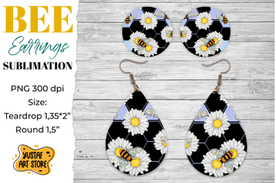 flowers Bee Earrings Sublimation.Teardrop and Round earrings