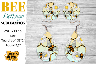 Honey Bees Earrings Sublimation. Teardrop and Round earrings