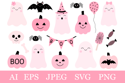 Cute Pink Halloween clipart SVG. Pink Halloween sublimation