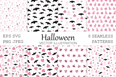 Cute Pink Halloween pattern. Pink pumpkin pattern. Cute Ghost