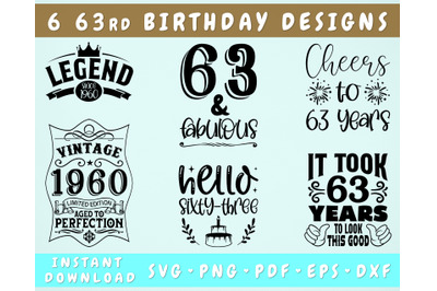 63rd Birthday SVG Bundle, 6 Designs, 63rd Birthday Shirt SVG