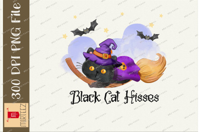 Black Cat Hisses Witch Cat Halloween