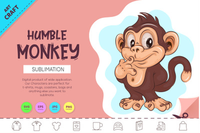 Humble Cartoon Monkey. Crafting, Sublimation.