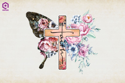 Butterfly Cross Faith floral