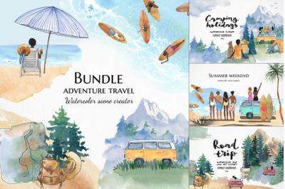 Watercolor adventure travel bundle