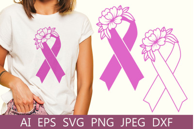 Breast cancer, Cancer awareness svg, Pink ribbon with flower